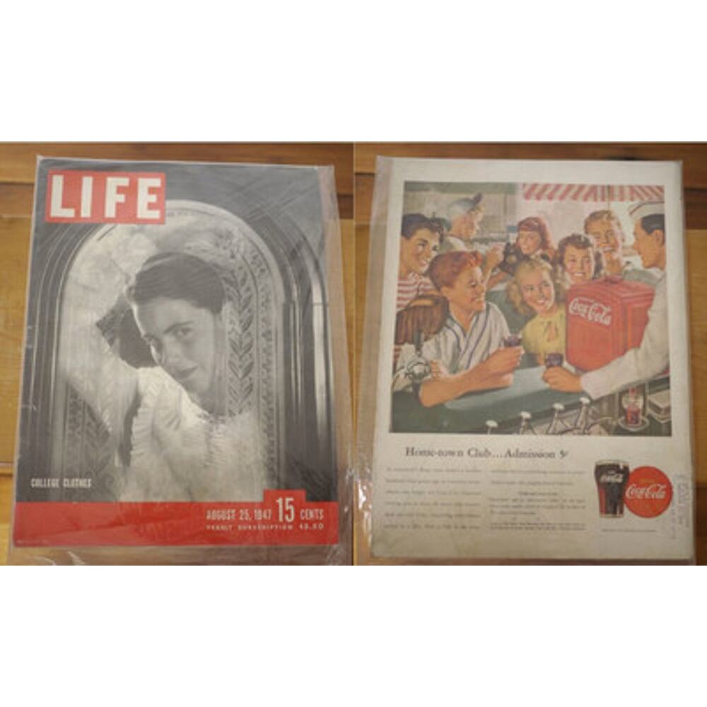 Vintage LIFE Magazine August 25 1947 - College Clothes, Coca Cola Coke Ad